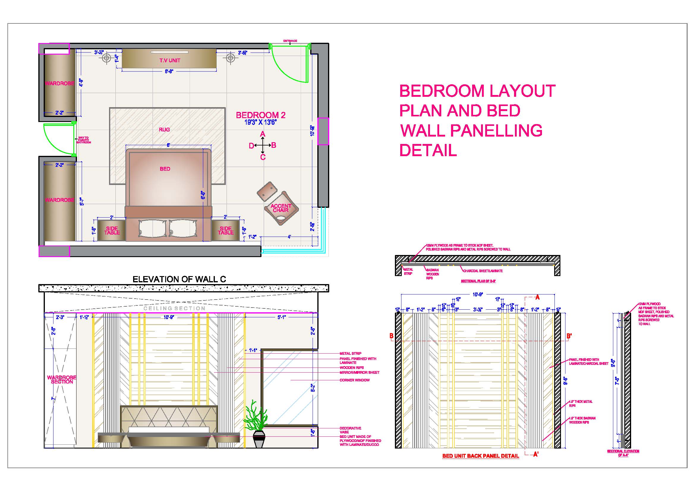 Master Bedroom Design Wall Panelling DWG Detail